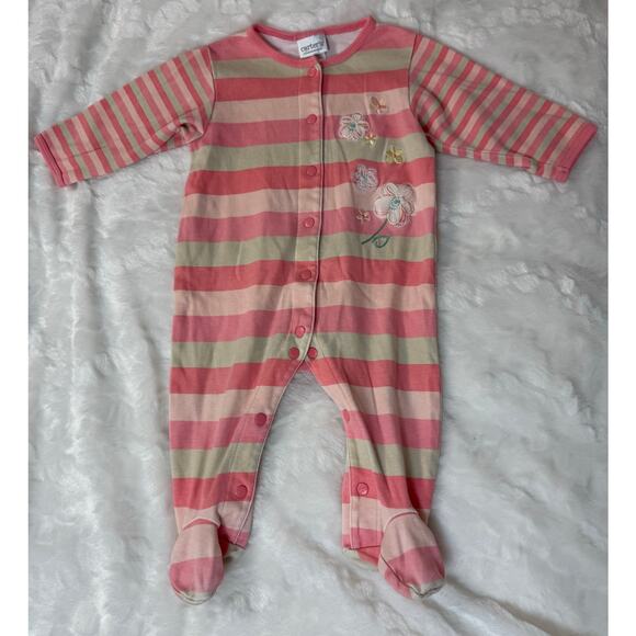 Vintage 90s Y2K Carter’s Classics Pink Striped Embroidered Footie Pajama 6-9 Mos - Picture 1 of 6